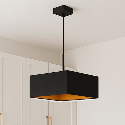 Nowoczesna lampa wisząca do salonu z geometrycznym abażurem ze złotym wnętrzem 40x40 cm BOGOTA GOLD ze sklepu Lysne w kategorii Lampy wiszące - zdjęcie 181852138