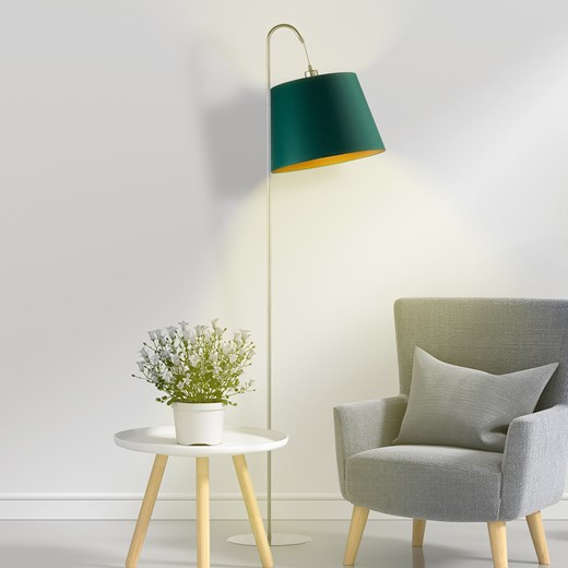Lampa stojąca w stylu eklektycznym TALLIN GOLD z abażurem w kolorze butelkowej zieleni ze sklepu Lysne w kategorii Lampy podłogowe - zdjęcie 181852968