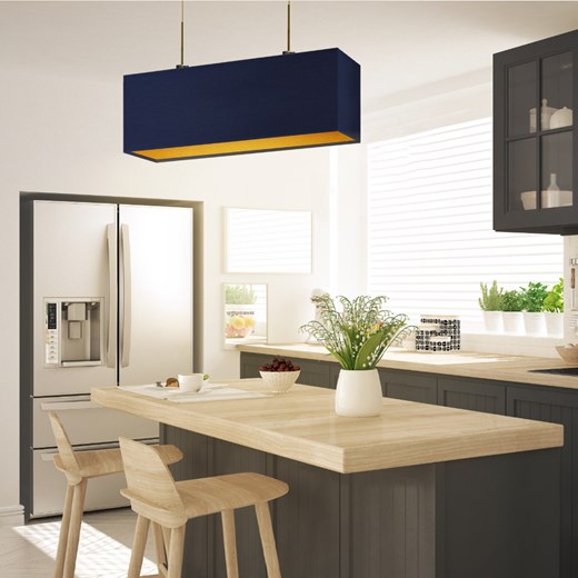 Podłużna lampa wisząca nad wyspę MILOS GOLD z tkaninowym abażurem ze złotym wnętrzem ze sklepu Lysne w kategorii Lampy wiszące - zdjęcie 181859217