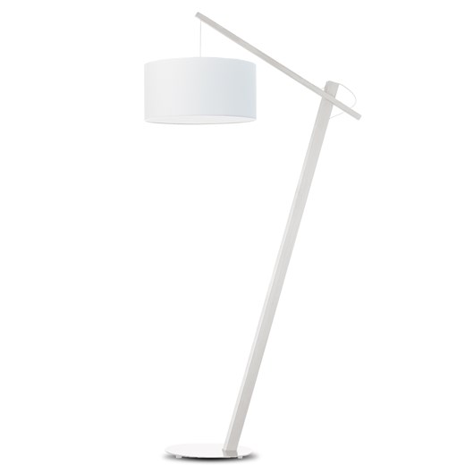Biała lampa stojąca do salonu z drewna TORINO z regulacją wysokości abażura ze sklepu Lysne w kategorii Lampy podłogowe - zdjęcie 181859379