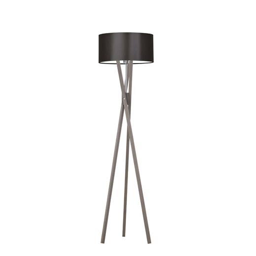 Popielata lampa stojąca do salonu ELX z drewnianym trójnogiem ze sklepu Lysne w kategorii Lampy podłogowe - zdjęcie 181862205