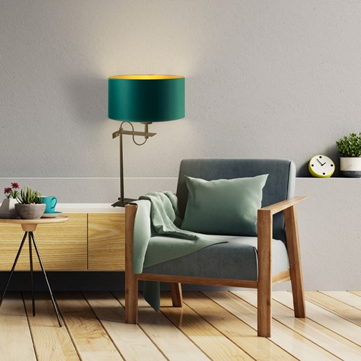 Designerska lampa stołowa do salonu z abażurem w kolorze zieleni butelkowej ALASKA GOLD ze sklepu Lysne w kategorii Lampy stołowe - zdjęcie 181862545