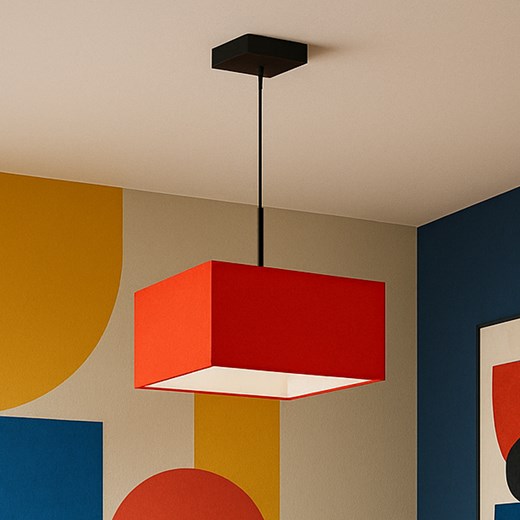 Czerwona lampa wisząca BOGOTA z kwadratowym abażurem - kolor czerwony ze sklepu Lysne w kategorii Lampy wiszące - zdjęcie 181865267