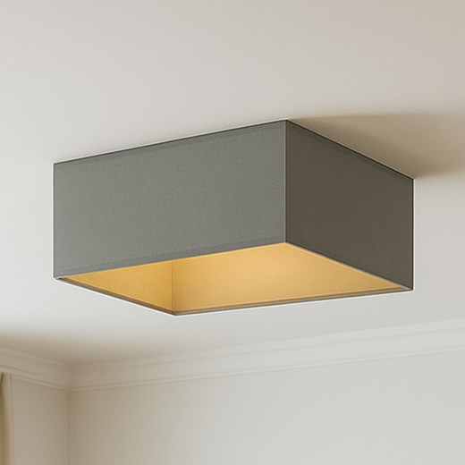 Szara lampa kuchenna przysufitowa ALABAMA GOLD z kwadratowym abażurem 40x40 cm ze złotą amplą ze sklepu Lysne w kategorii Lampy sufitowe - zdjęcie 181867697
