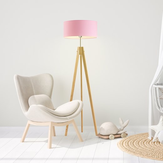 Lampa drewniana podłogowa z różowym kloszem HAITI ze sklepu Lysne w kategorii Lampy podłogowe - zdjęcie 181869176