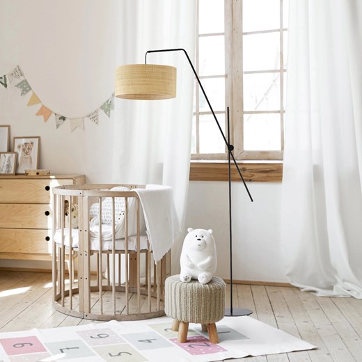Czarna lampa stojąca do salonu z rattanowym abażurem BILBAO BOHO ze sklepu Lysne w kategorii Lampy podłogowe - zdjęcie 181874586