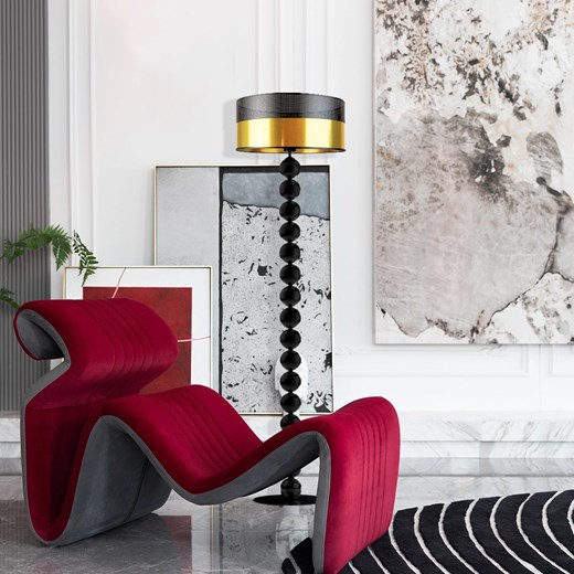 Lampa podłogowa ze złotymi elementami w stylu glamour GIZA GLAM na stelażu wykonanym z kul ze sklepu Lysne w kategorii Lampy podłogowe - zdjęcie 181875507