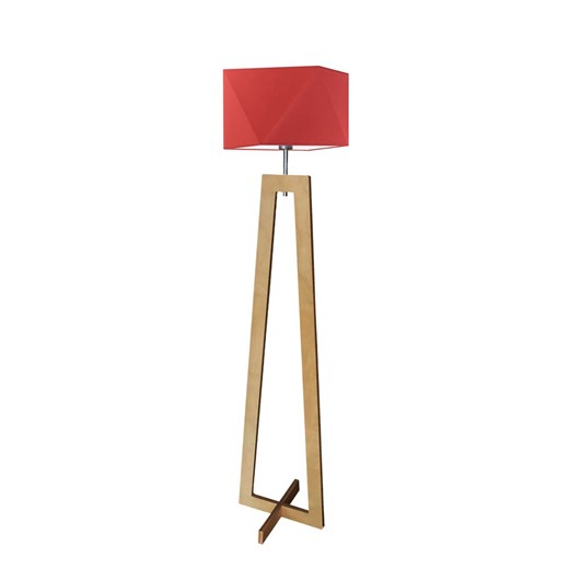 Lampa podłogowa drewniana LED BAKU z czerwonym abażurem ze sklepu Lysne w kategorii Lampy podłogowe - zdjęcie 181877446