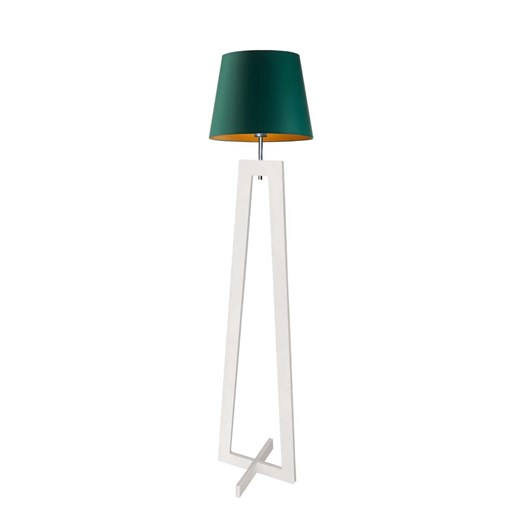 Biała lampa podłogowa z drewnianymi nogami i tkaninowym kloszem KOS GOLD ze sklepu Lysne w kategorii Lampy podłogowe - zdjęcie 181878938