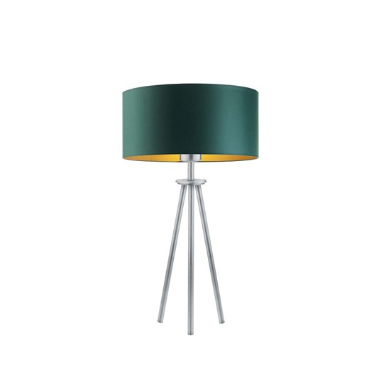 Srebrna lampa stołowa na trójnogu w stylu urban jungle ALTA GOLD z abażurem w kolorze zieleni butelkowej ze sklepu Lysne w kategorii Lampy stołowe - zdjęcie 181880555