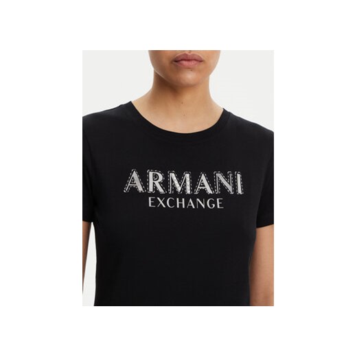 Bluzka damska czarna Armani Exchange z krótkim rękawem z okrągłym dekoltem
