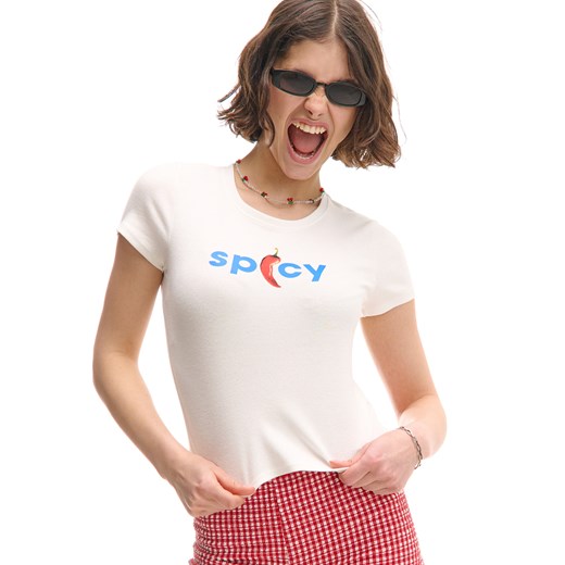 Cropp - T-shirt z motywem papryczki chilli - biały ze sklepu Cropp w kategorii Bluzki damskie - zdjęcie 181909995