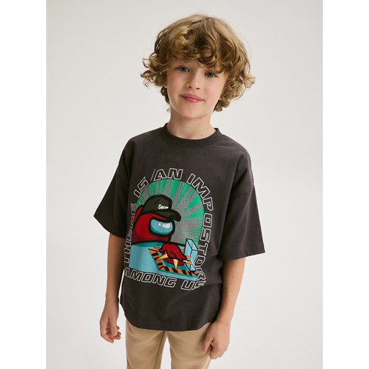 Reserved - T-shirt oversize Among Us - ciemnoszary ze sklepu Reserved w kategorii T-shirty chłopięce - zdjęcie 181912676