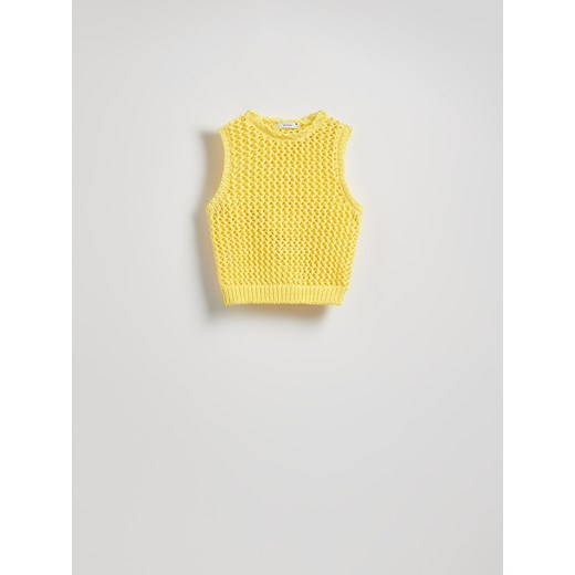 Reserved - Krótka dzianinowa bluzka - jasnożółty Reserved L Reserved
