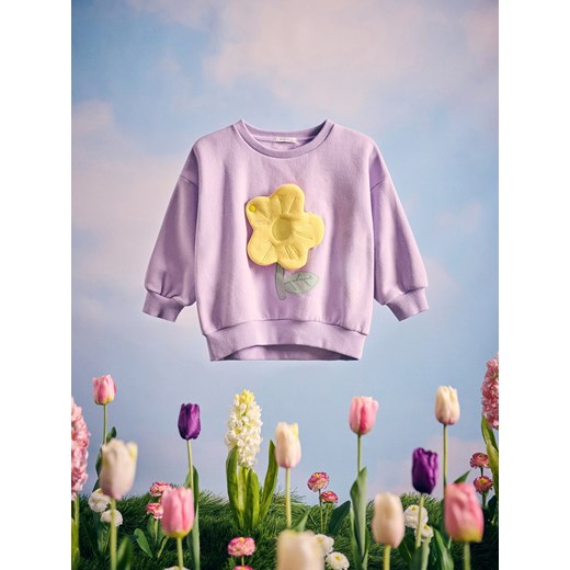 Reserved - Bawełniana bluza z aplikacją - lawendowy ze sklepu Reserved w kategorii Bluzy dziewczęce - zdjęcie 181914165