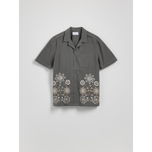 Reserved - Koszula regular z dodatkiem lnu - ciemnozielony Reserved XL Reserved