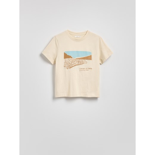 Reserved - Bawełniany T-shirt z haftem - beżowy ze sklepu Reserved w kategorii Bluzki damskie - zdjęcie 181914285