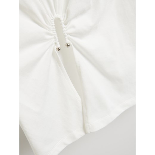 Reserved - T-shirt z ozdobnym wycięciem - złamana biel Reserved XL Reserved