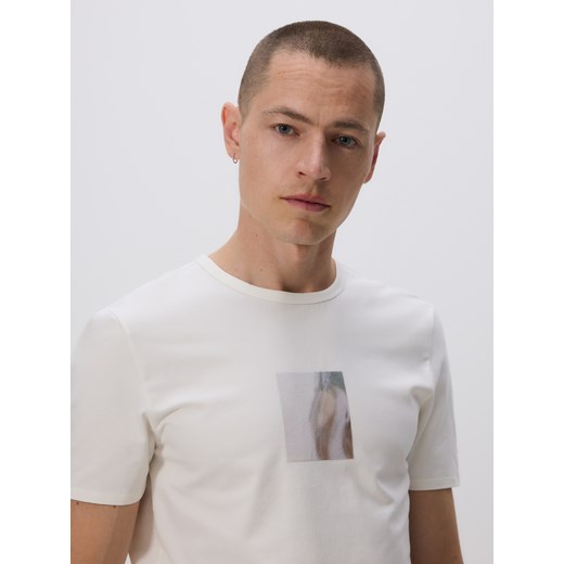 Reserved - T-shirt slim z nadrukiem - biały ze sklepu Reserved w kategorii T-shirty męskie - zdjęcie 181914767