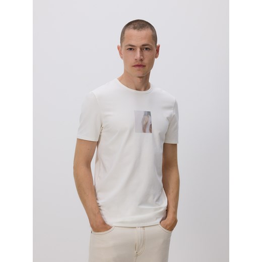 Reserved - T-shirt slim z nadrukiem - biały Reserved M Reserved