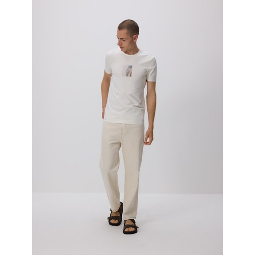 Reserved - T-shirt slim z nadrukiem - biały Reserved S Reserved