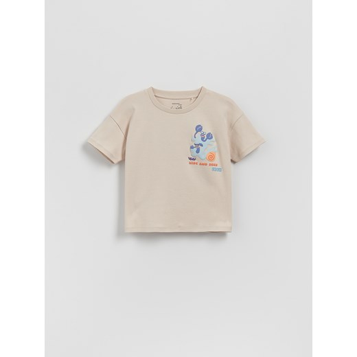 Reserved - T-shirt oversize - beżowy ze sklepu Reserved w kategorii T-shirty chłopięce - zdjęcie 181915077