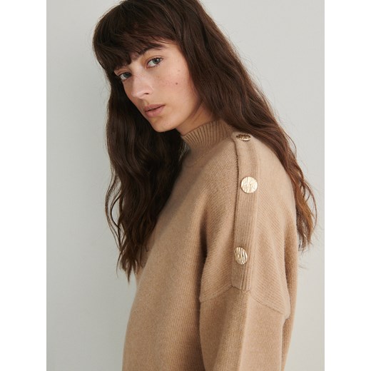 Reserved - Sweter oversize z golfem - beżowy ze sklepu Reserved w kategorii Swetry damskie - zdjęcie 181916287