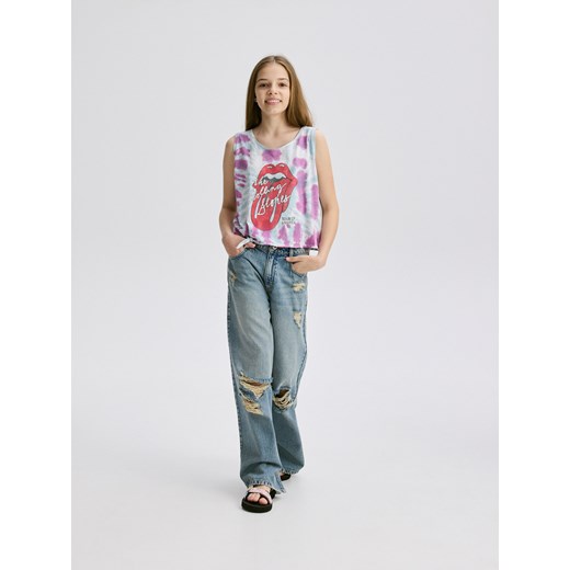 Reserved - Jeansy super wide leg z przetarciami - indigo jeans ze sklepu Reserved w kategorii Spodnie dziewczęce - zdjęcie 181916505