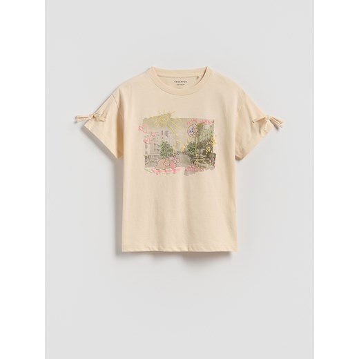 Reserved - T-shirt z nadrukiem - beżowy Reserved 158/164 (12-13 lat) Reserved