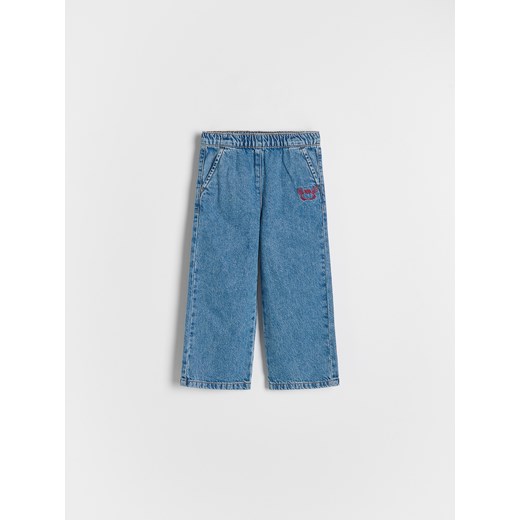Reserved - Jeansy wide leg z haftem - niebieski Reserved 92 (1 Reserved