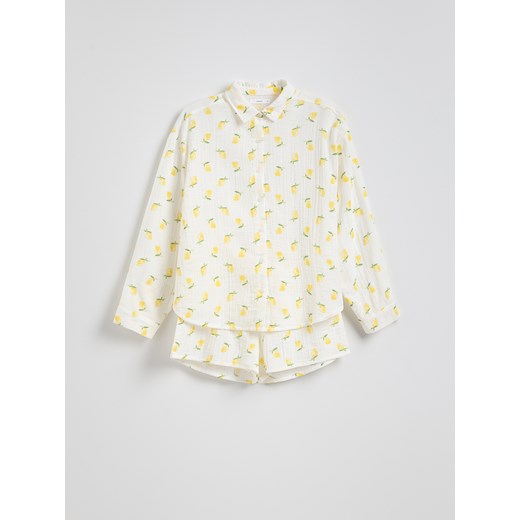 Reserved - Dwuczęściowa piżama ze wzorem - złamana biel Reserved S Reserved