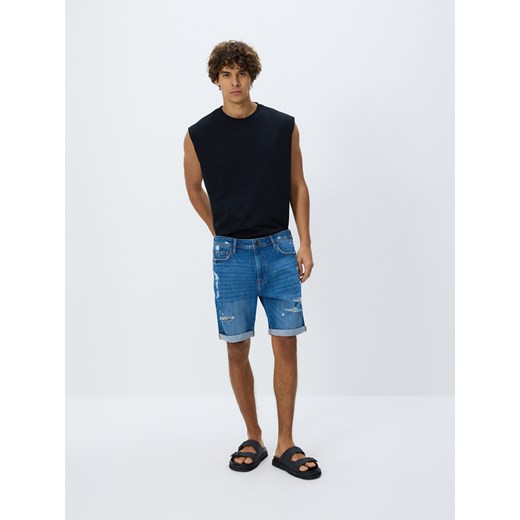 Reserved - Jeansowe szorty slim fit - niebieski ze sklepu Reserved w kategorii Spodenki męskie - zdjęcie 181917447