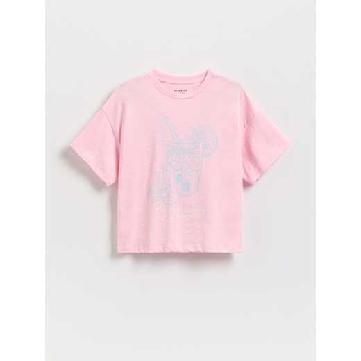 Reserved - T-shirt z nadrukiem - pastelowy róż ze sklepu Reserved w kategorii Bluzki dziewczęce - zdjęcie 181917895