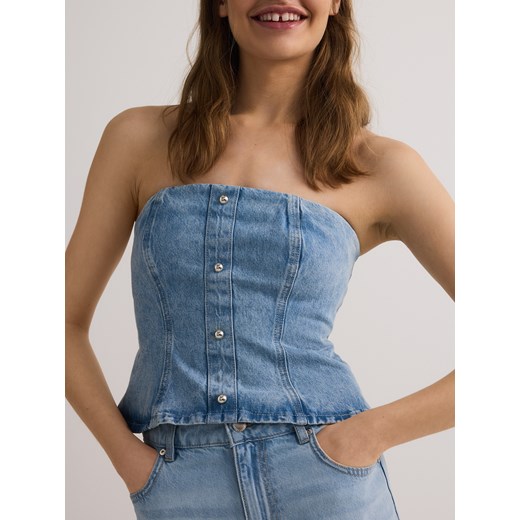 Reserved - Krótki jeansowy top - niebieski ze sklepu Reserved w kategorii Bluzki damskie - zdjęcie 181918066
