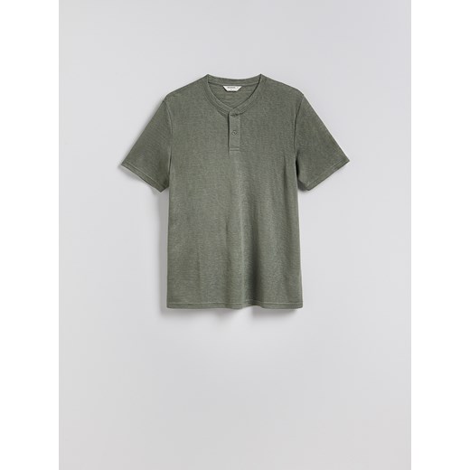 Reserved - T-shirt henley regular fit - ciemnozielony Reserved XL Reserved