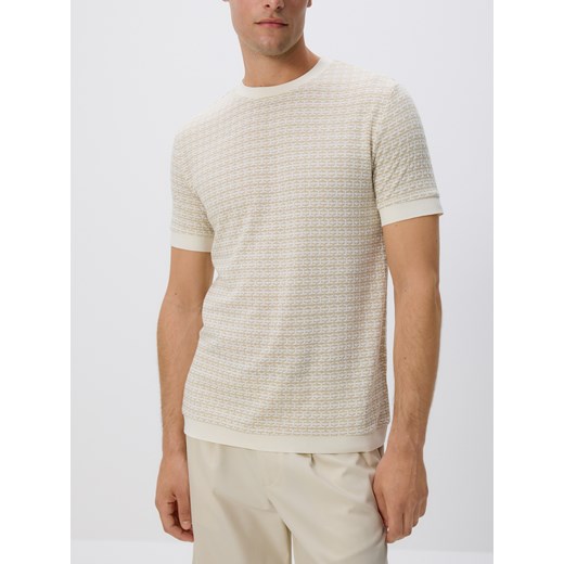 Reserved - Strukturalny t-shirt regular - beżowy Reserved M Reserved