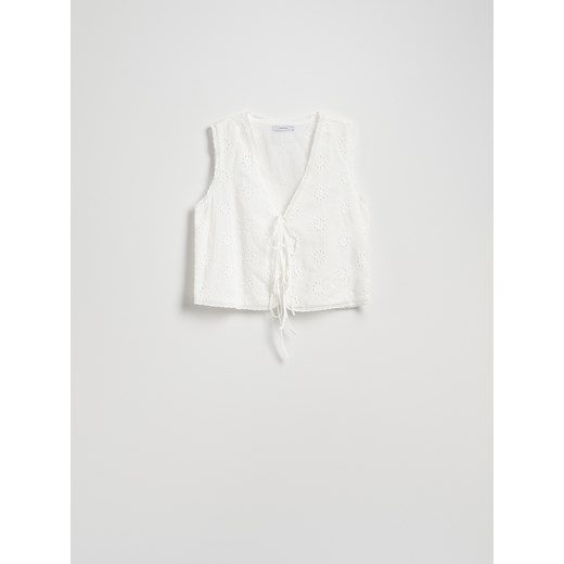 Reserved - Bawełniany top z wiązaniami - biały Reserved S Reserved