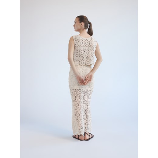 Reserved - Ażurowa spódnica maxi - kremowy Reserved M Reserved