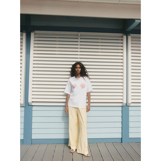 Reserved - Bawełniany t-shirt z nadrukiem - biały Reserved XS Reserved