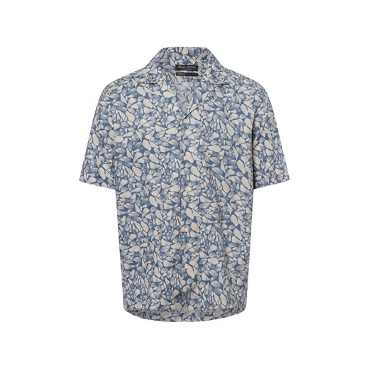 Marc O'Polo Męska koszulka z krótkim rękawem z zawartością lnu Mężczyźni Regular Fit len niebieski jednolity ze sklepu vangraaf w kategorii Koszule męskie - zdjęcie 181919645