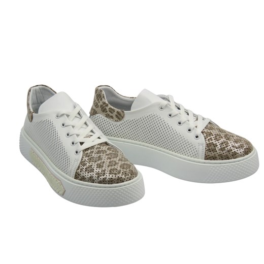 Buty sportowe damskie skórzane białe VENEZIA L079LEWTOSP033 ze sklepu ulubioneobuwie w kategorii Buty sportowe damskie - zdjęcie 181920579