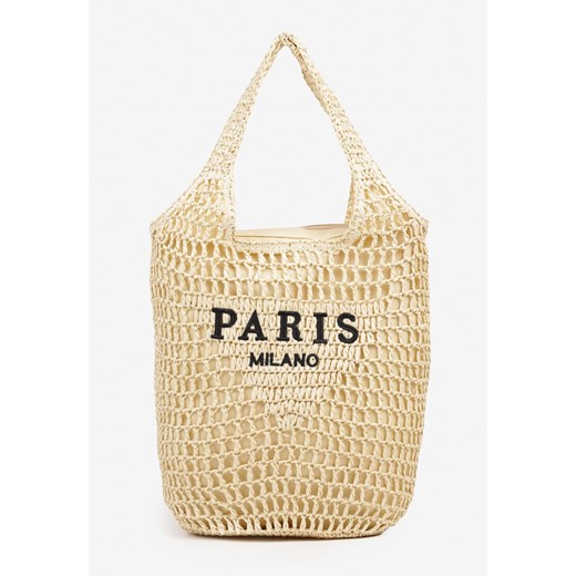 Beżowa Torebka Shopper z Plecionką i Napisami Navessa ze sklepu born2be.pl w kategorii Torby letnie - zdjęcie 181921786