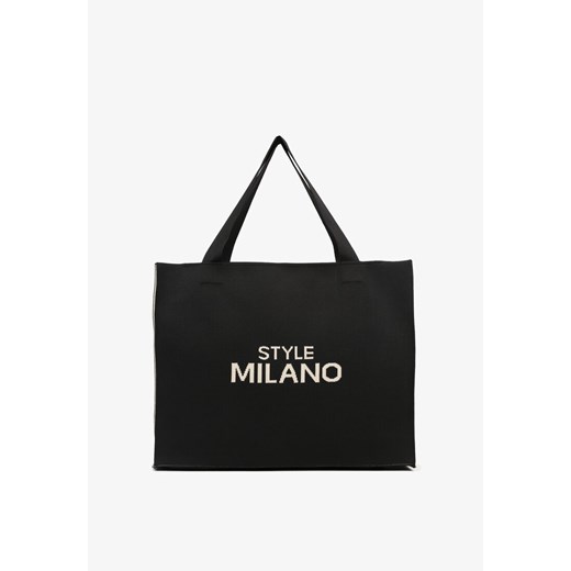 Czarno-Beżowa Torebka Shopper Materiałowa z Napisem Zasuwana Saliretia ONE SIZE okazyjna cena born2be.pl