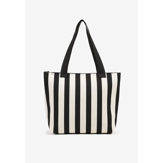 Czarna Torebka w Paski Shopper na Suwak Salisea ze sklepu born2be.pl w kategorii Torby Shopper bag - zdjęcie 181922357