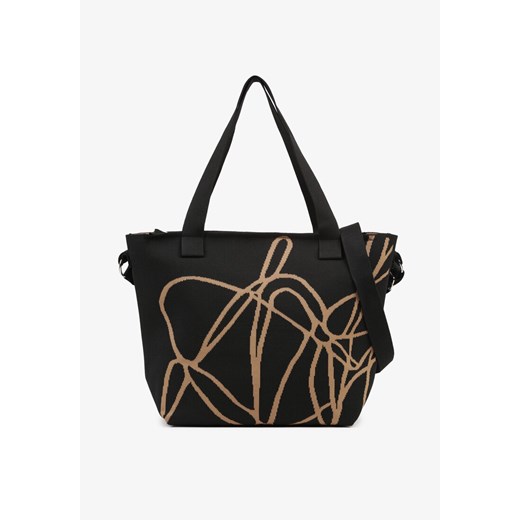 Czarna Torebka Shopperka w Abstrakcyjny Wzór z Dodatkowym Paskiem na Ramię Oberina ze sklepu born2be.pl w kategorii Torby Shopper bag - zdjęcie 181922366
