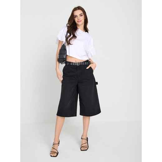 Sinsay - Bawełniana bluzka z koronkowymi rękawami - biały Sinsay XL Sinsay