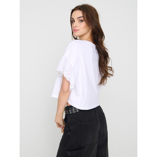 Sinsay - Bawełniana bluzka z koronkowymi rękawami - biały Sinsay S Sinsay