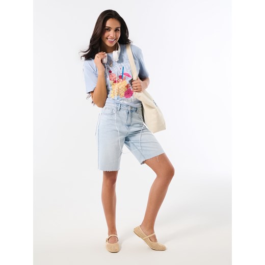 Sinsay - Bawełniana koszulka z motywem ananasa - błękitny Sinsay L Sinsay