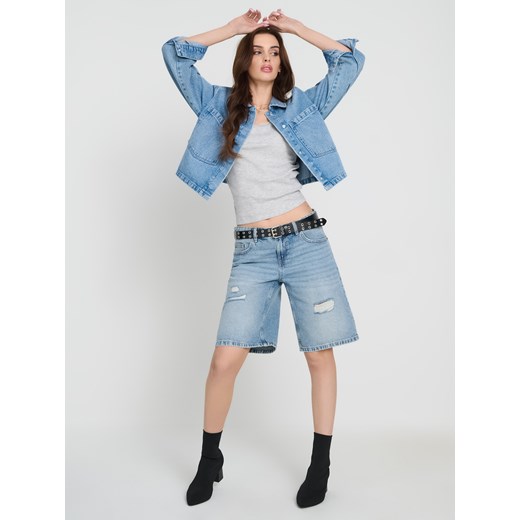 Sinsay - Jorts z przetarciami low waist - turkusowy Sinsay 42 Sinsay