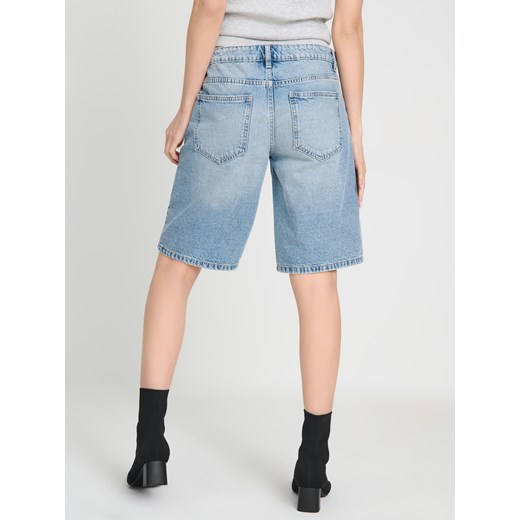 Sinsay - Jorts z przetarciami low waist - turkusowy Sinsay 40 Sinsay